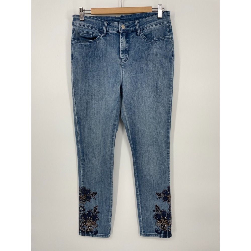 Soft Surroundings Jeans Womens 8 Blue Studded Floral Skinny